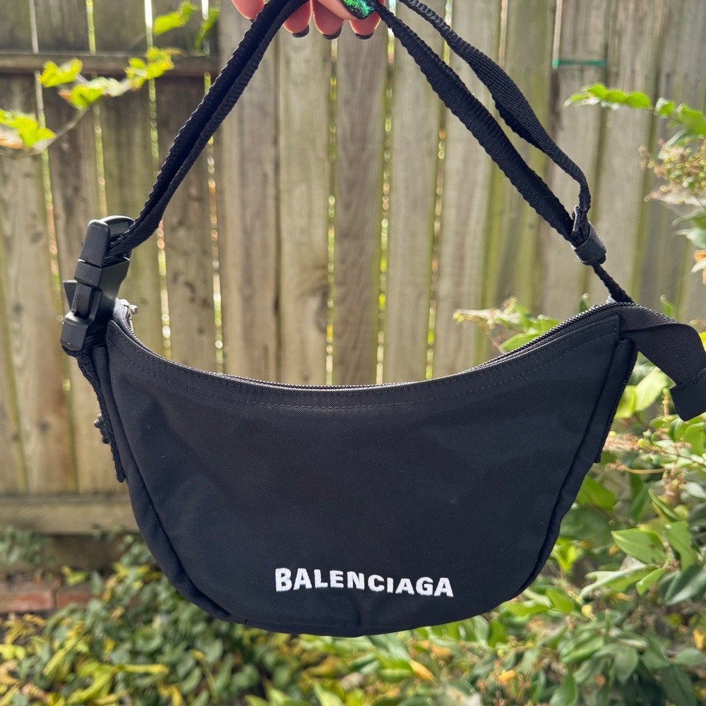 Balenciaga Wheel Sling Bag Black Nylon Crossbody Embroidered Logo